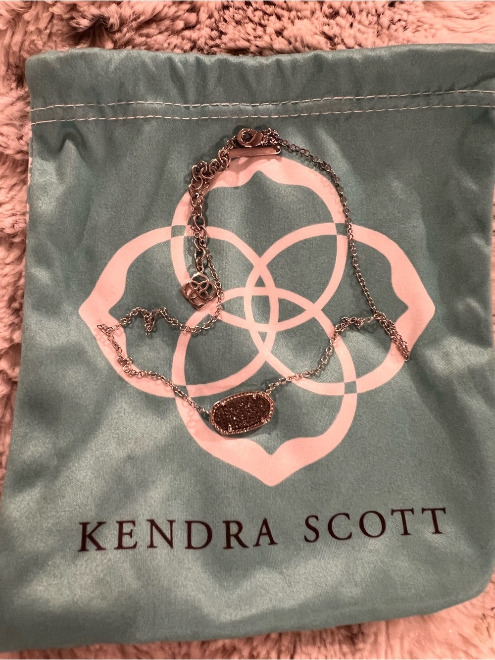 Kendra Scott Silver Drusy Pendant Necklace - Sparkling Silver Tone